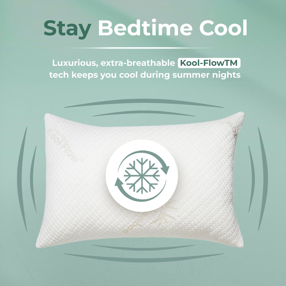Snuggle-Pedic oreiller posé sur lit, maintien optimal pour dorsaux