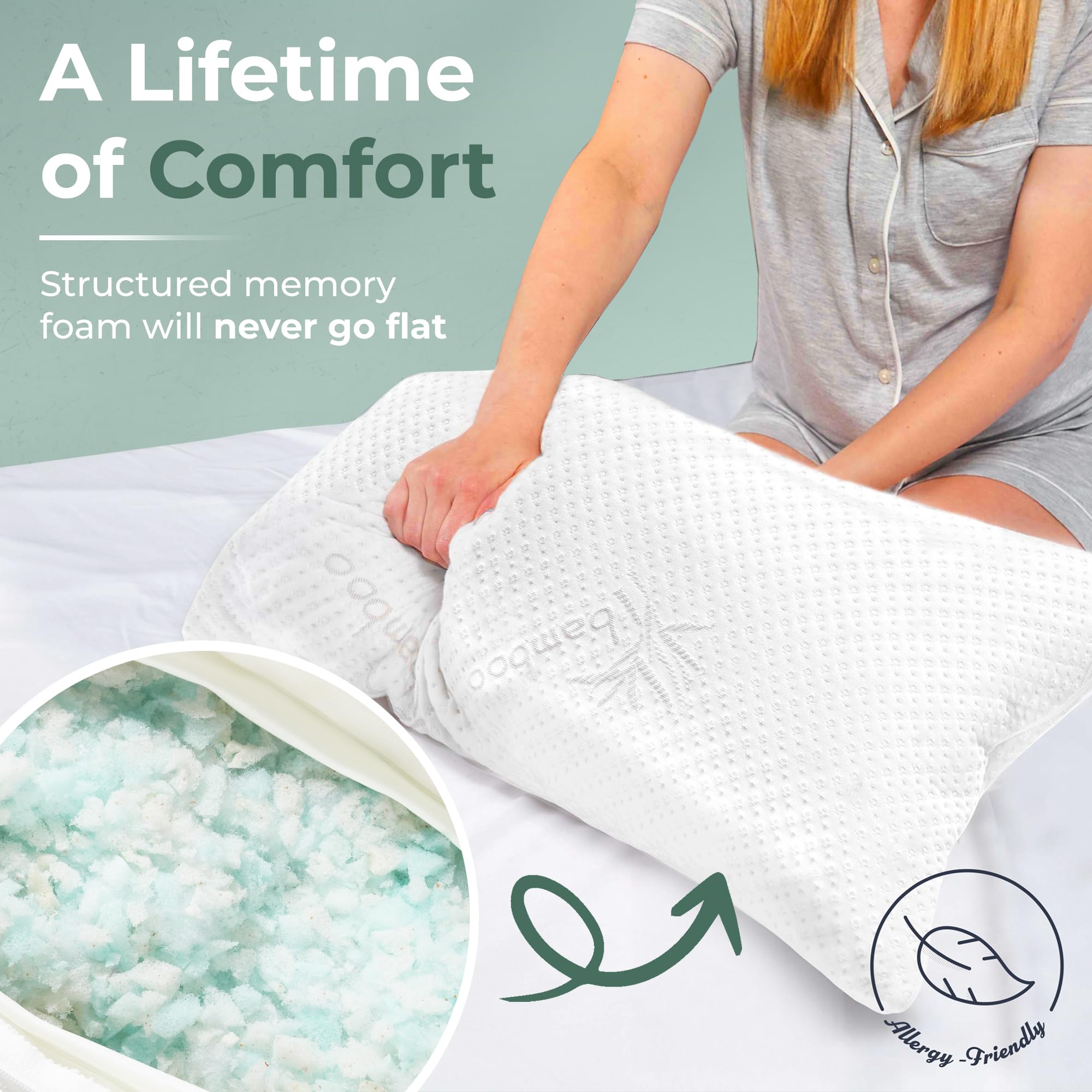 Snuggle-Pedic oreiller en utilisation sur lit king offrant confort immédiat
