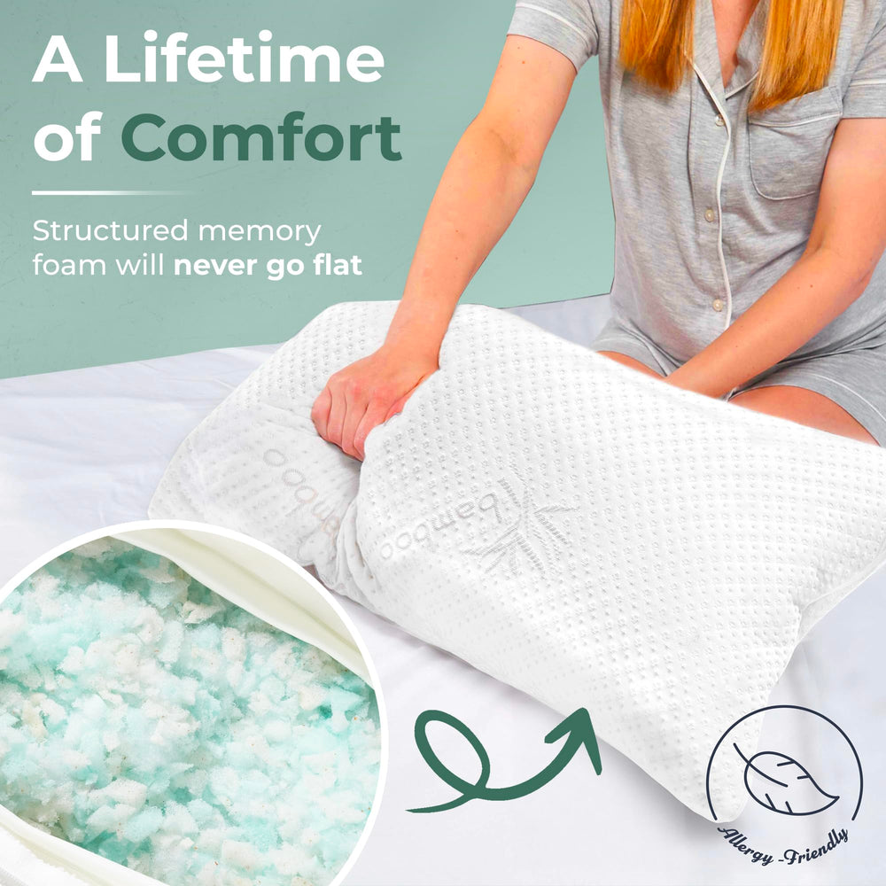Snuggle-Pedic oreiller en utilisation sur lit king offrant confort immédiat