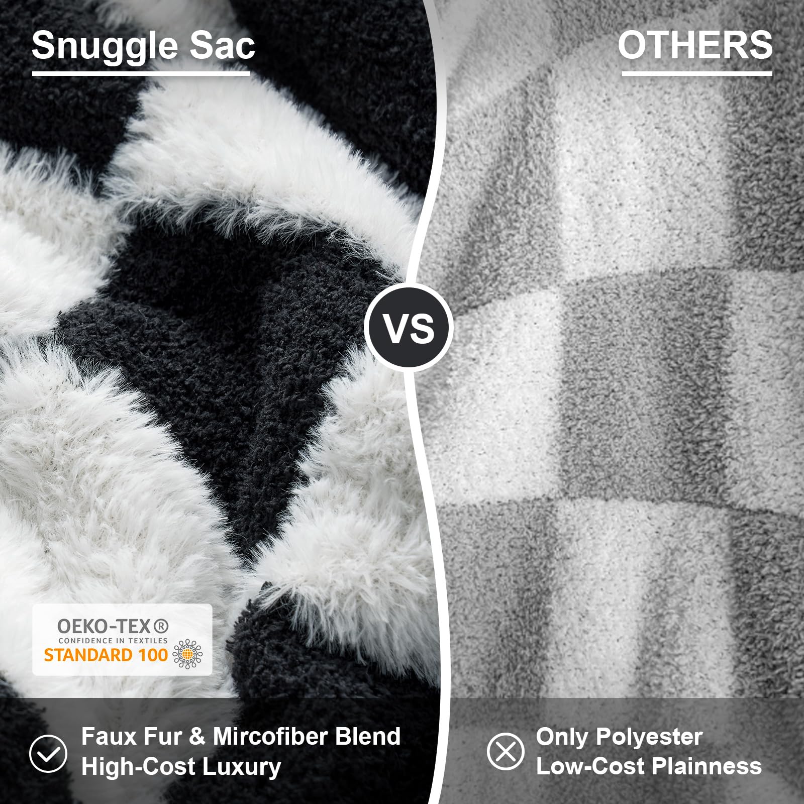 Snuggle Sac gros plan texture fausse fourrure, toucher ultra-doux réconfortant