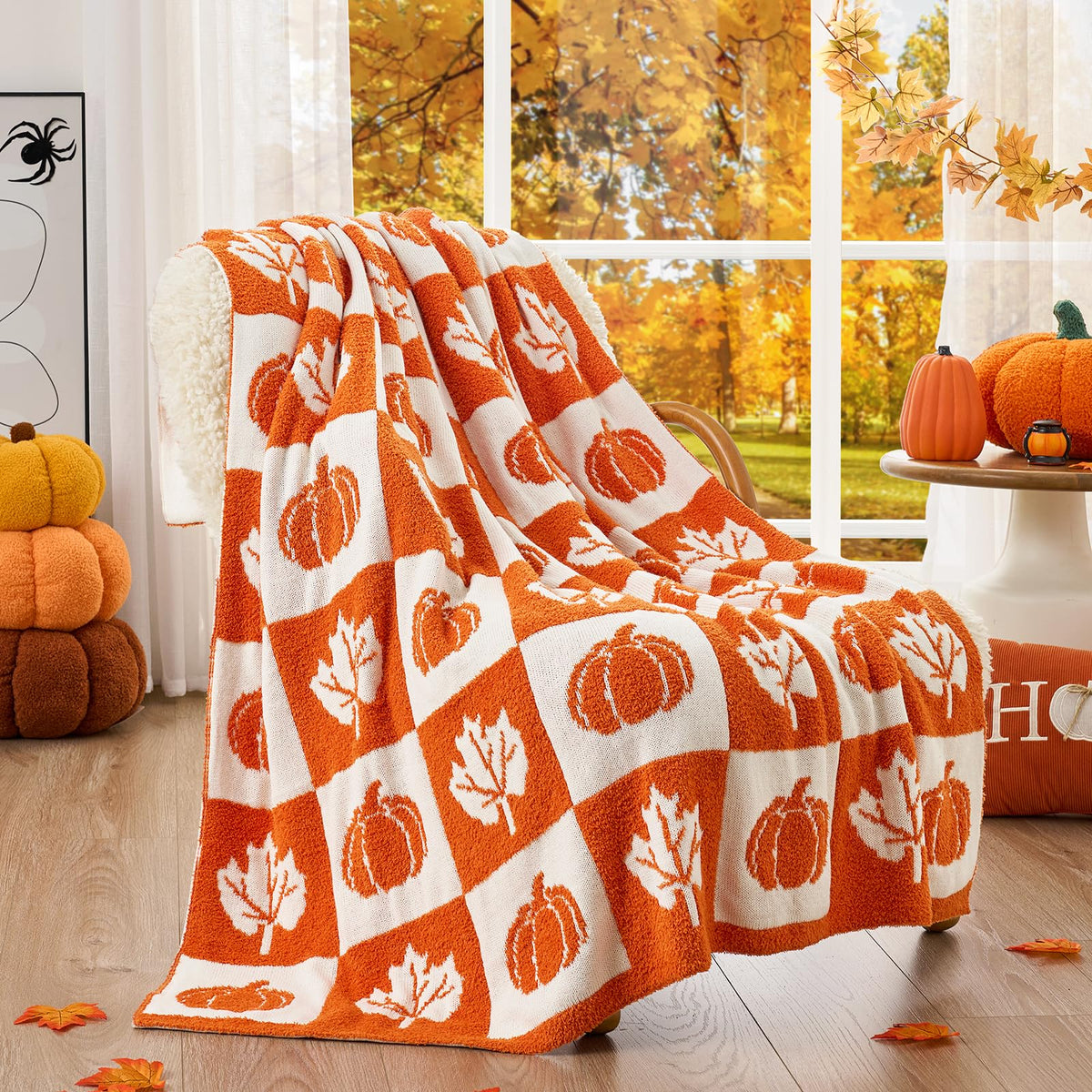 Snuggle Sac plaid face avant avec motifs citrouille, ajoute chaleur décorative