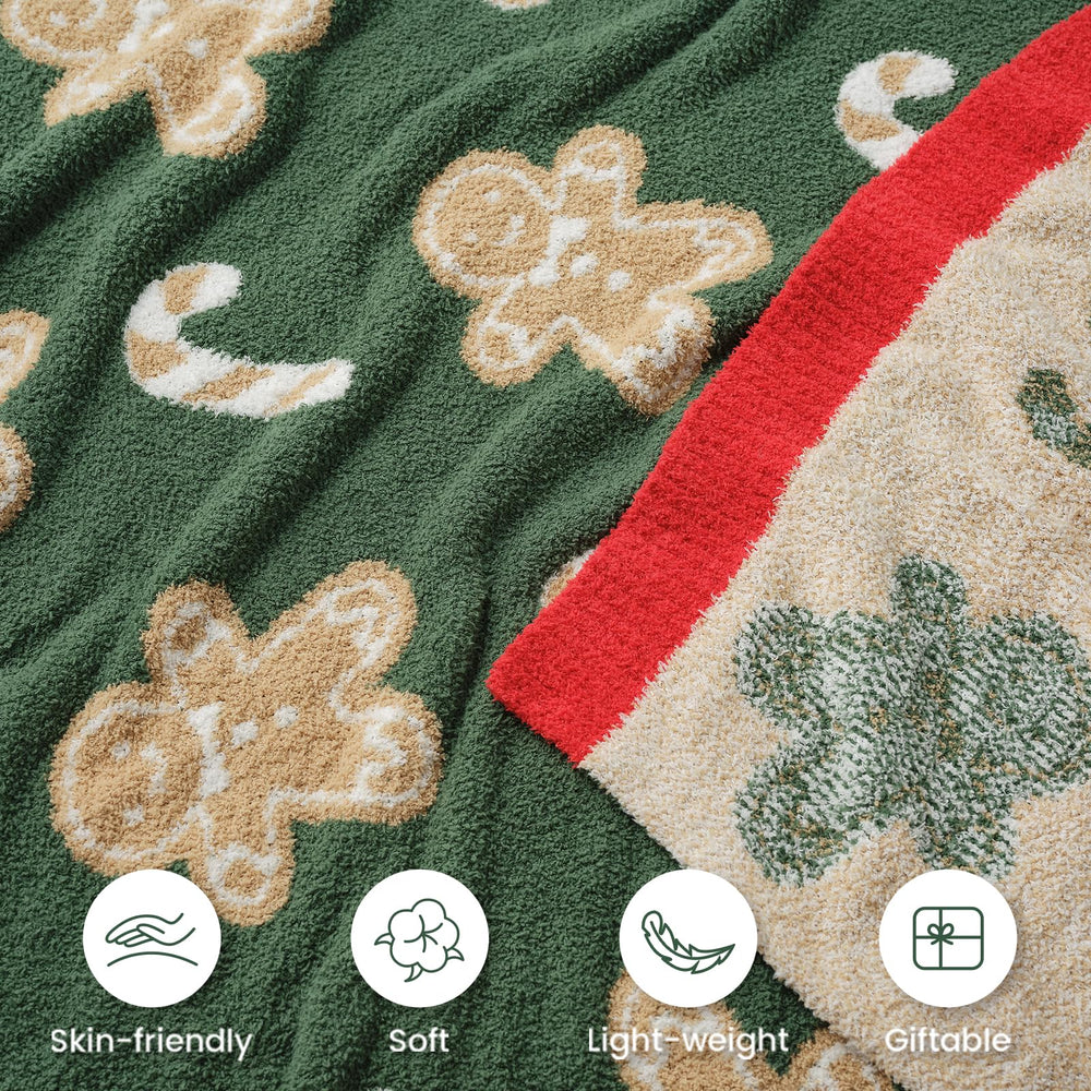 Snuggle Sac plaid posé sur canapé apportant ambiance de Noël et confort