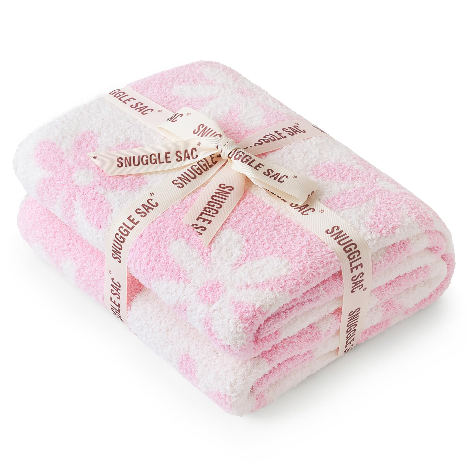 Snuggle Sac plaid posé à côté d’un coussin, comparaison d’échelle 50x60 pouces pratique
