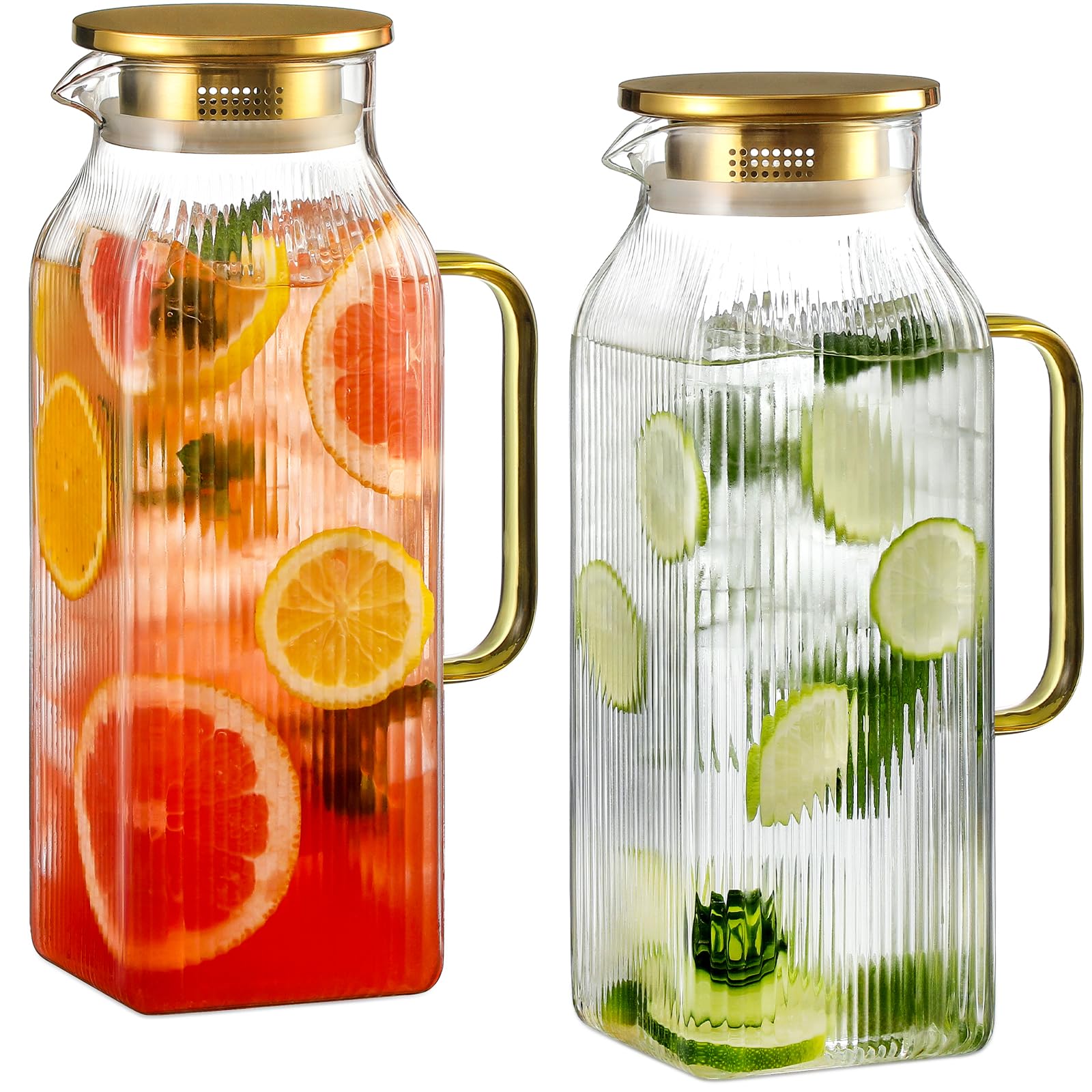 Snuvid carafe en verre carrée avant, design rayures dorées et gain de place
