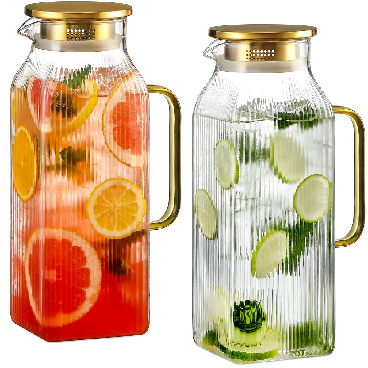 Snuvid carafe en verre carrée avant, design rayures dorées et gain de place