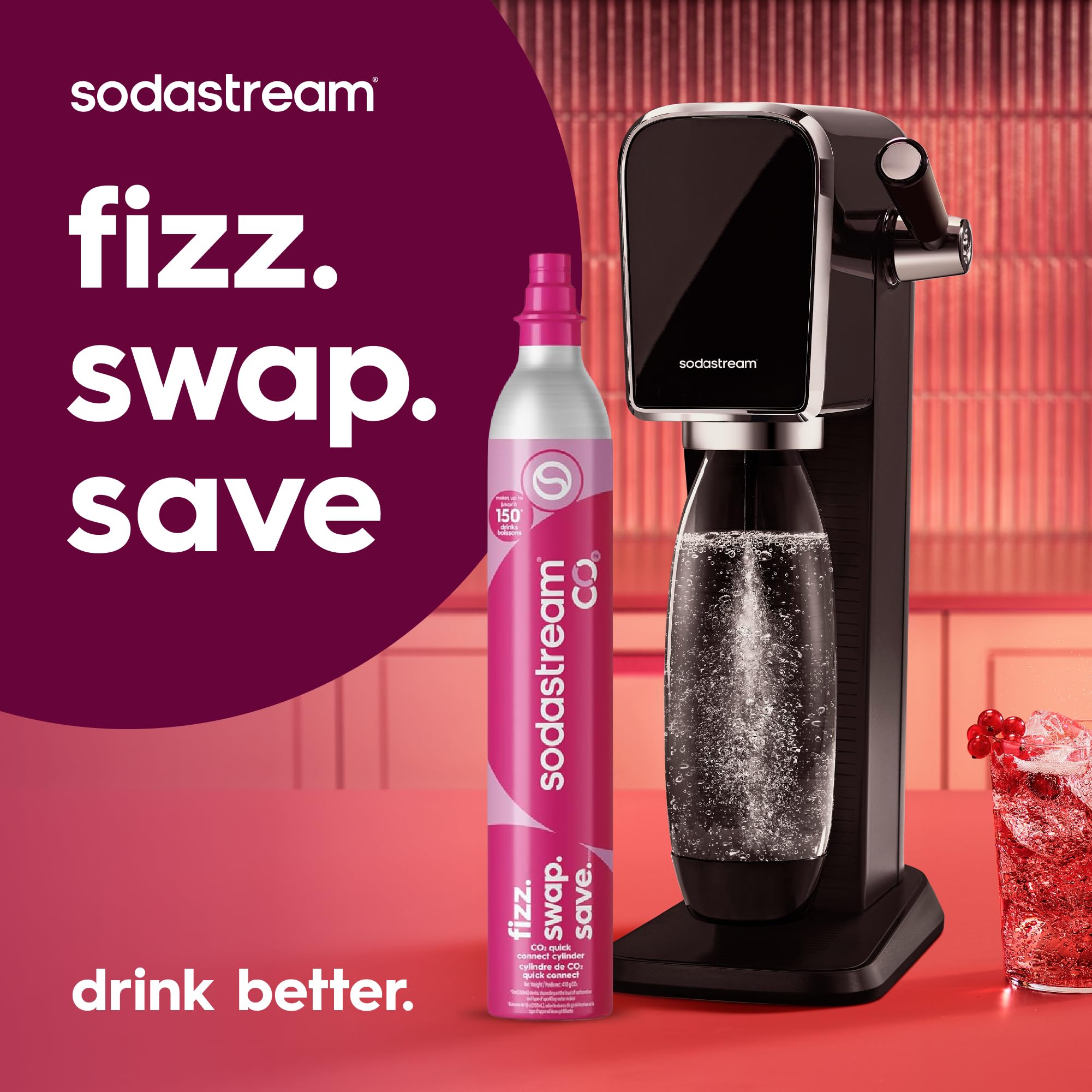 SodaStream ambiance cuisine montrant eau pétillante prête à servir