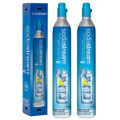 SodaStream face avant du pack montrant deux cylindres et bénéfice disponibilité instantanée