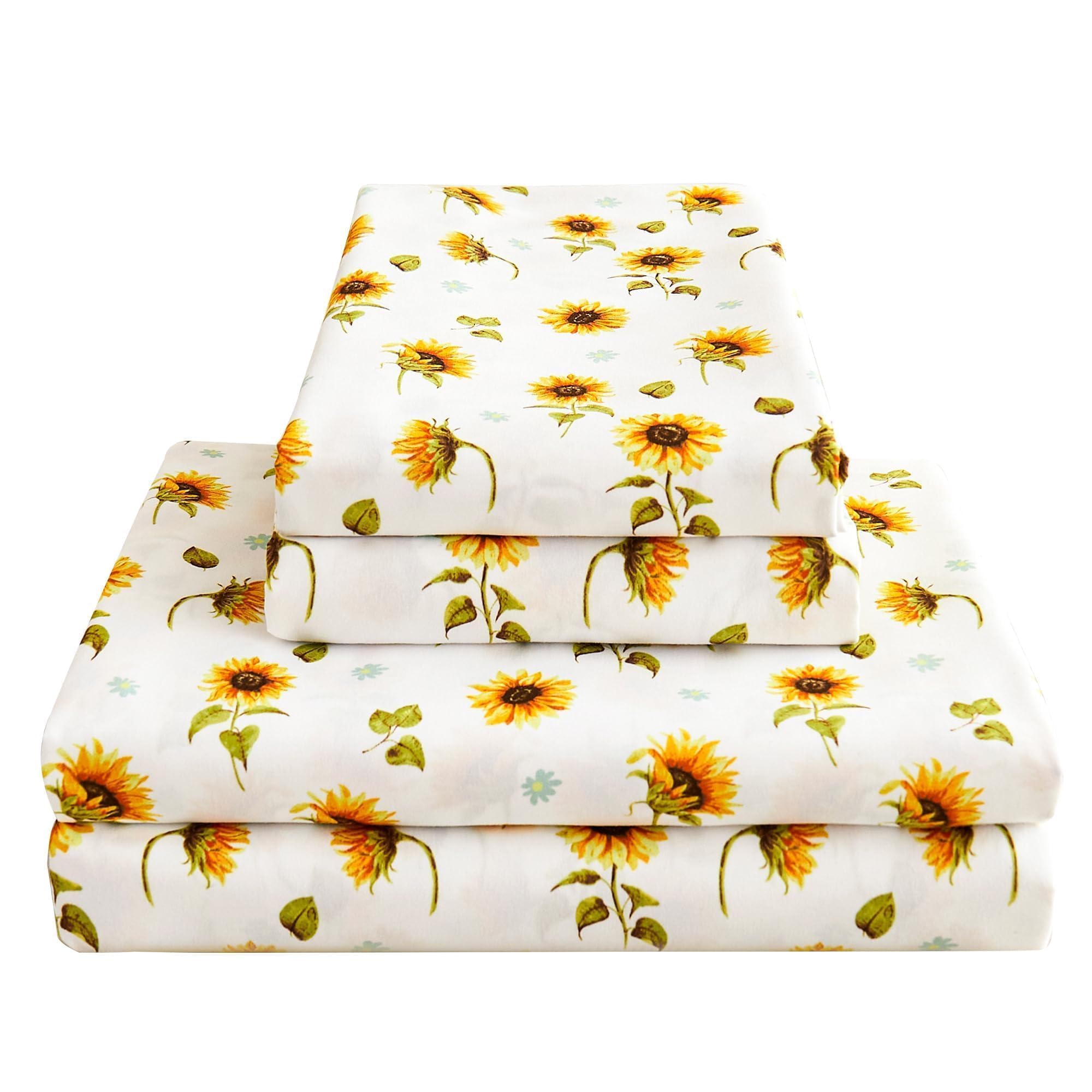 Softan parure draps face avant montrant imprimé tournesol et allure cosy
