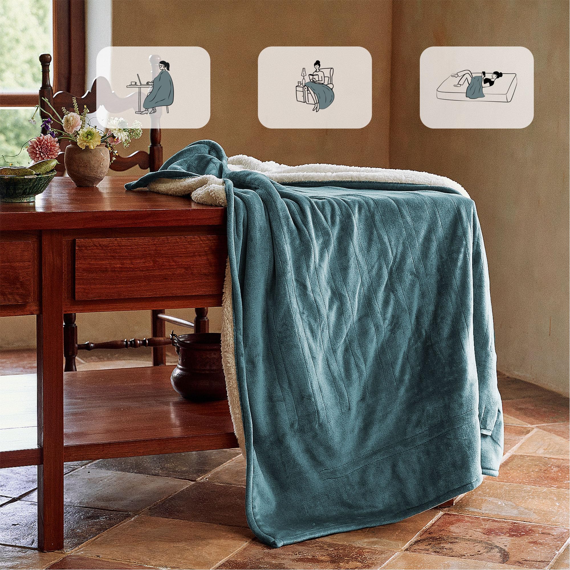 SOGANASA plaid plié montrant taille 50x60 pouces pour une personne