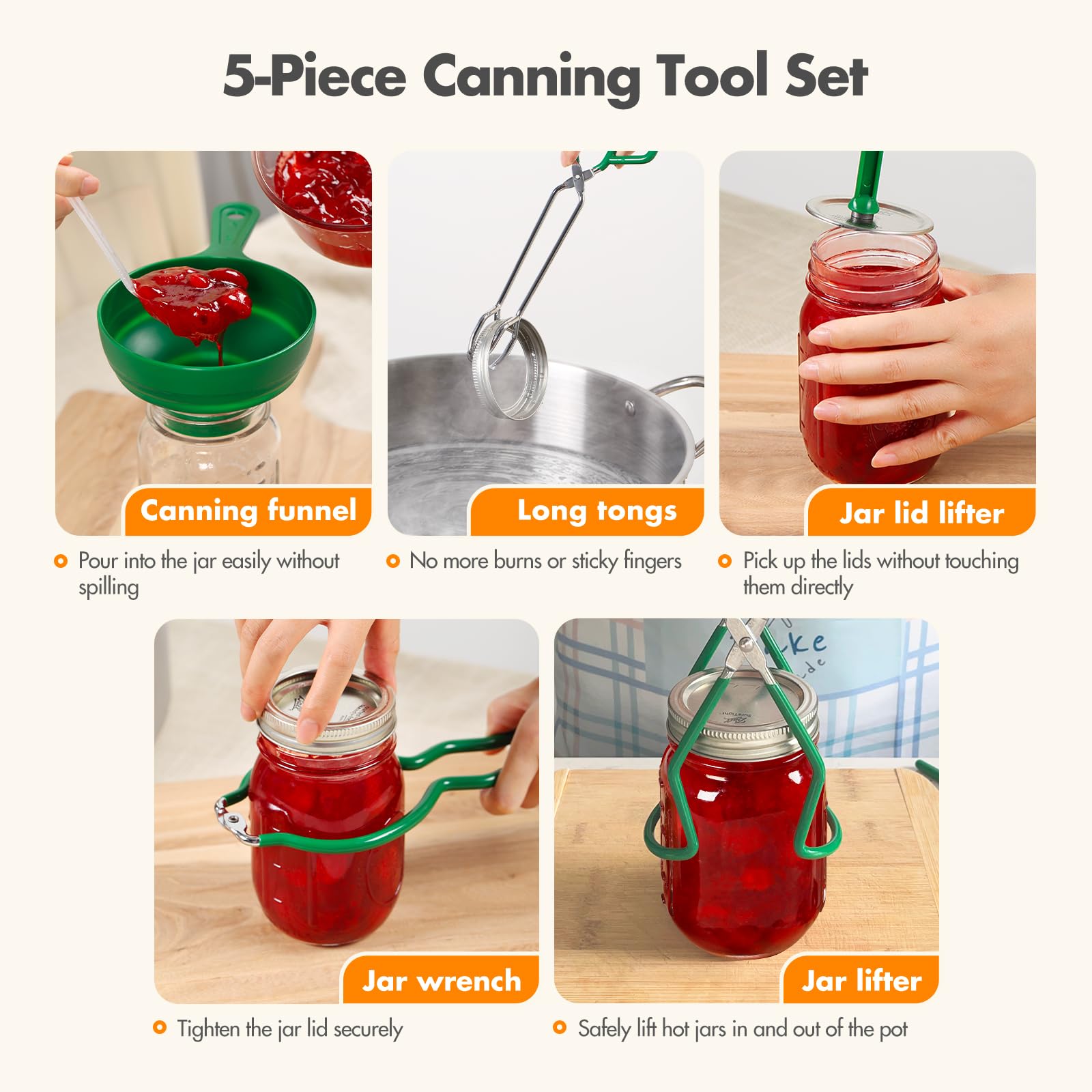 SOLIGT set d'outils 5 pièces facilitant manipulation sûre des bocaux