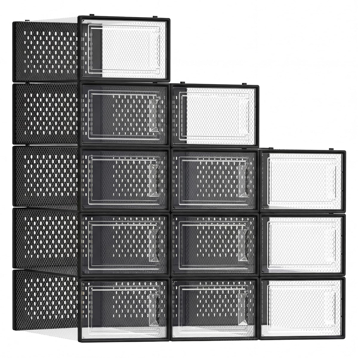 SONGMICS boîte avec façade transparente montrant une paire visible, rangement rapide