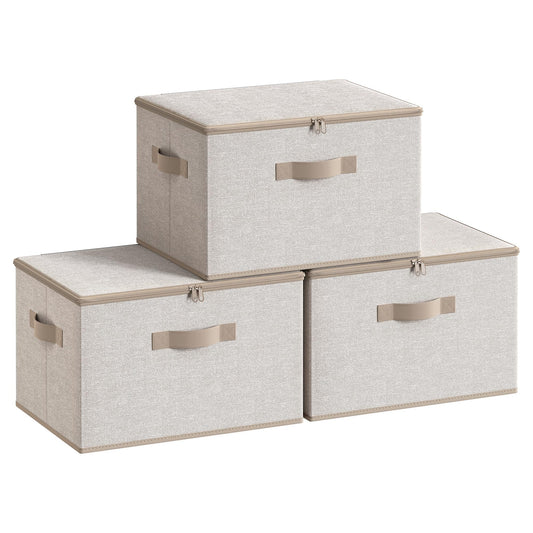 SONGMICS boîte face avant avec couvercle zippé montrant organisation pratique