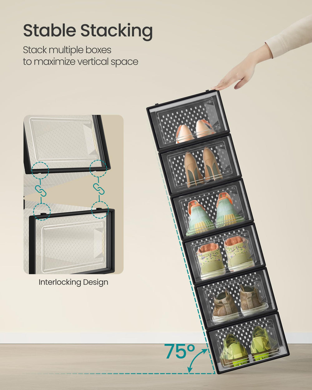 SONGMICS gros plan plastique et clip, détail durable pour protection