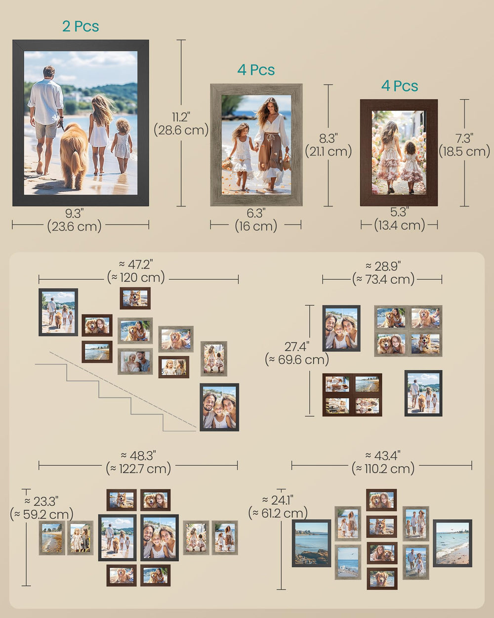 SONGMICS comparaison des tailles 8x10 5x7 4x6 pour composition murale facile