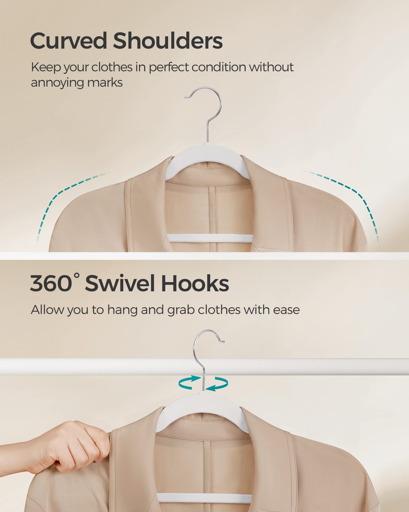 SONGMICS cintres dans une garde‑robe rangée, look uniforme et professionnel