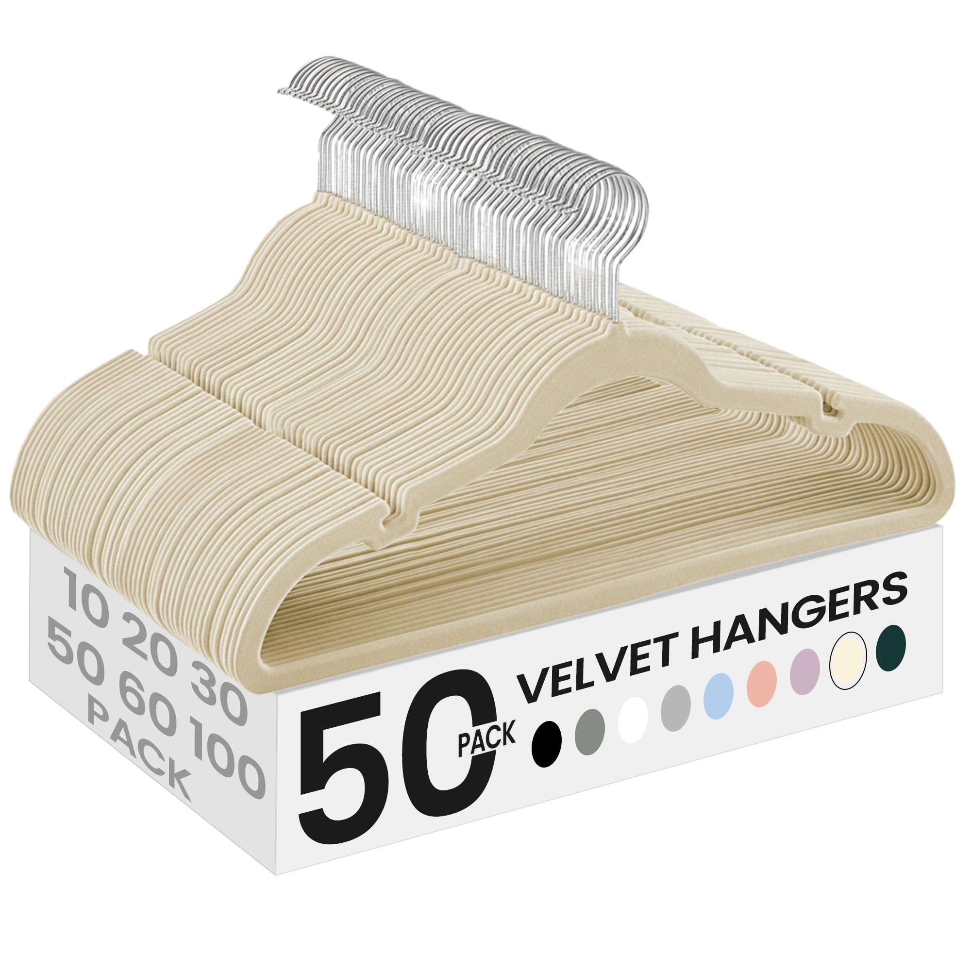 SONGMICS vue de face des 50 cintres velours, gain de place visible