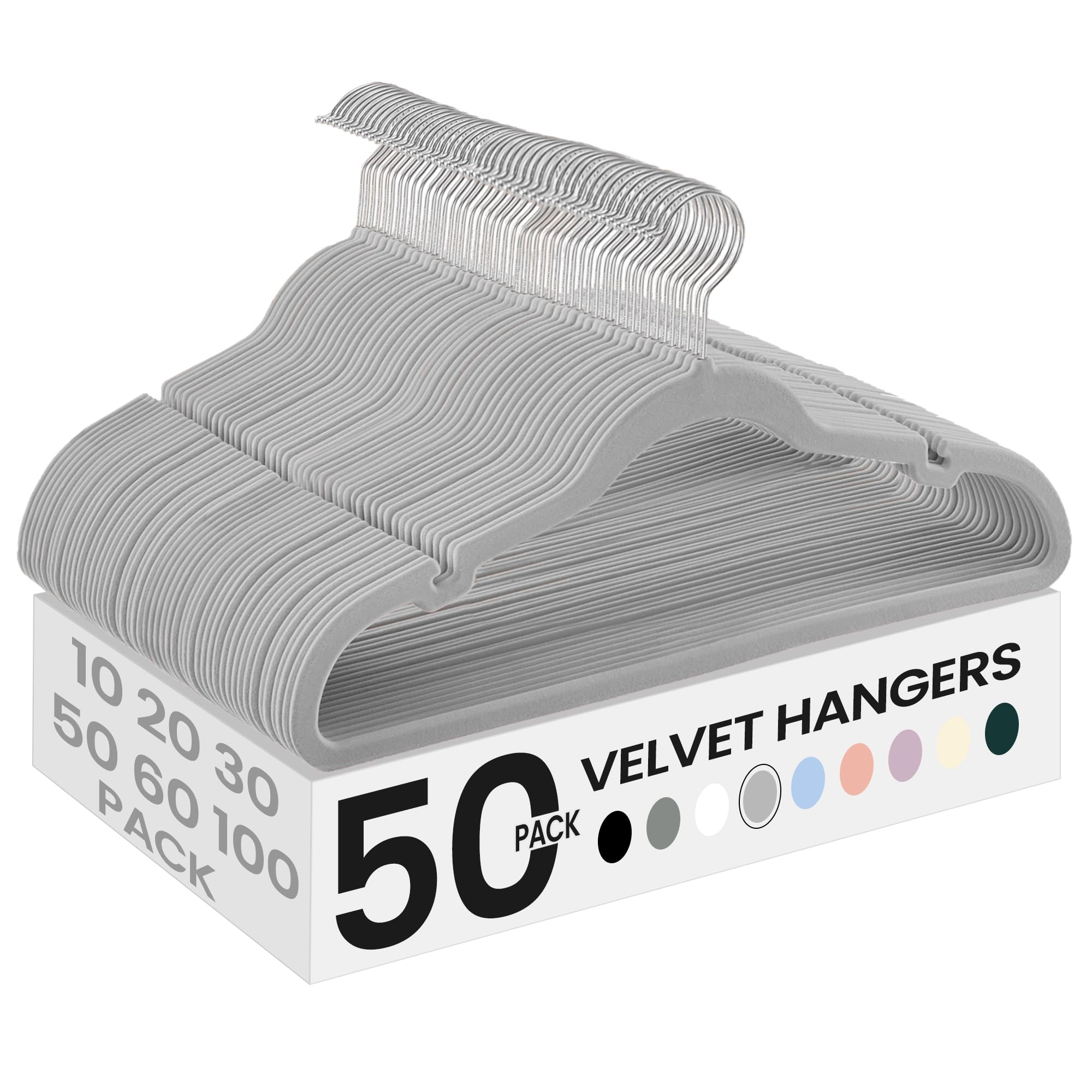 SONGMICS pack de 50 cintres velours montrant apparence uniforme et gain de place