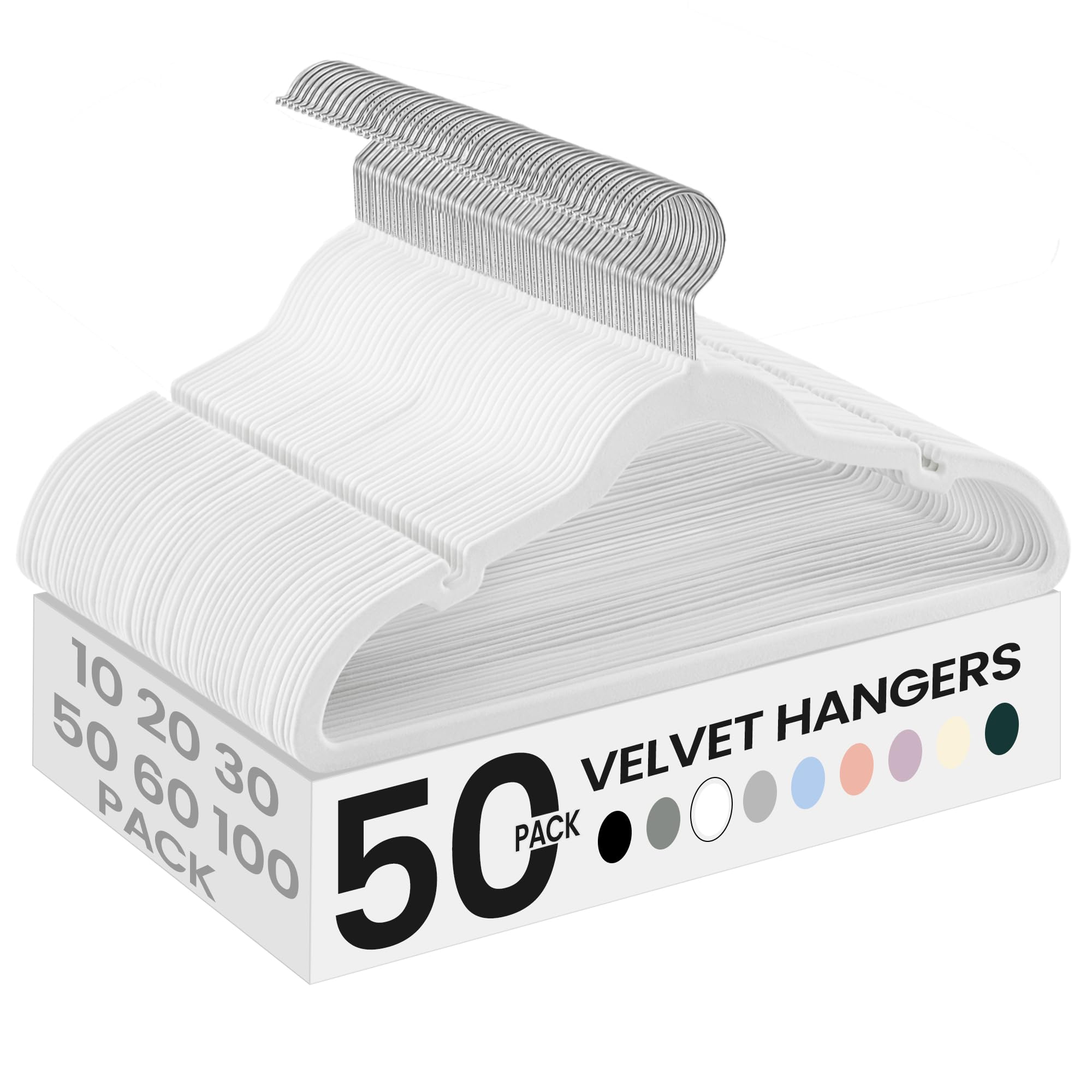 SONGMICS lot de 50 cintres velours, vue frontale organisée et gain d'espace