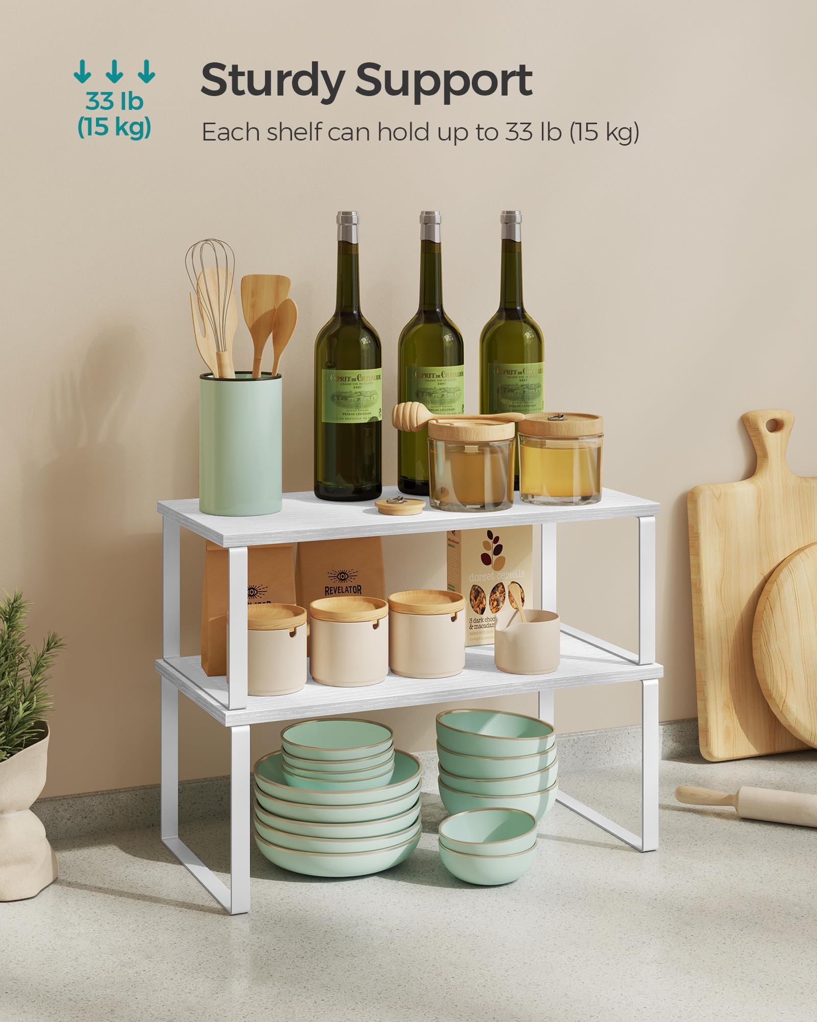 SONGMICS étagère arrière avec bocaux et bouteilles pour rangement organisé