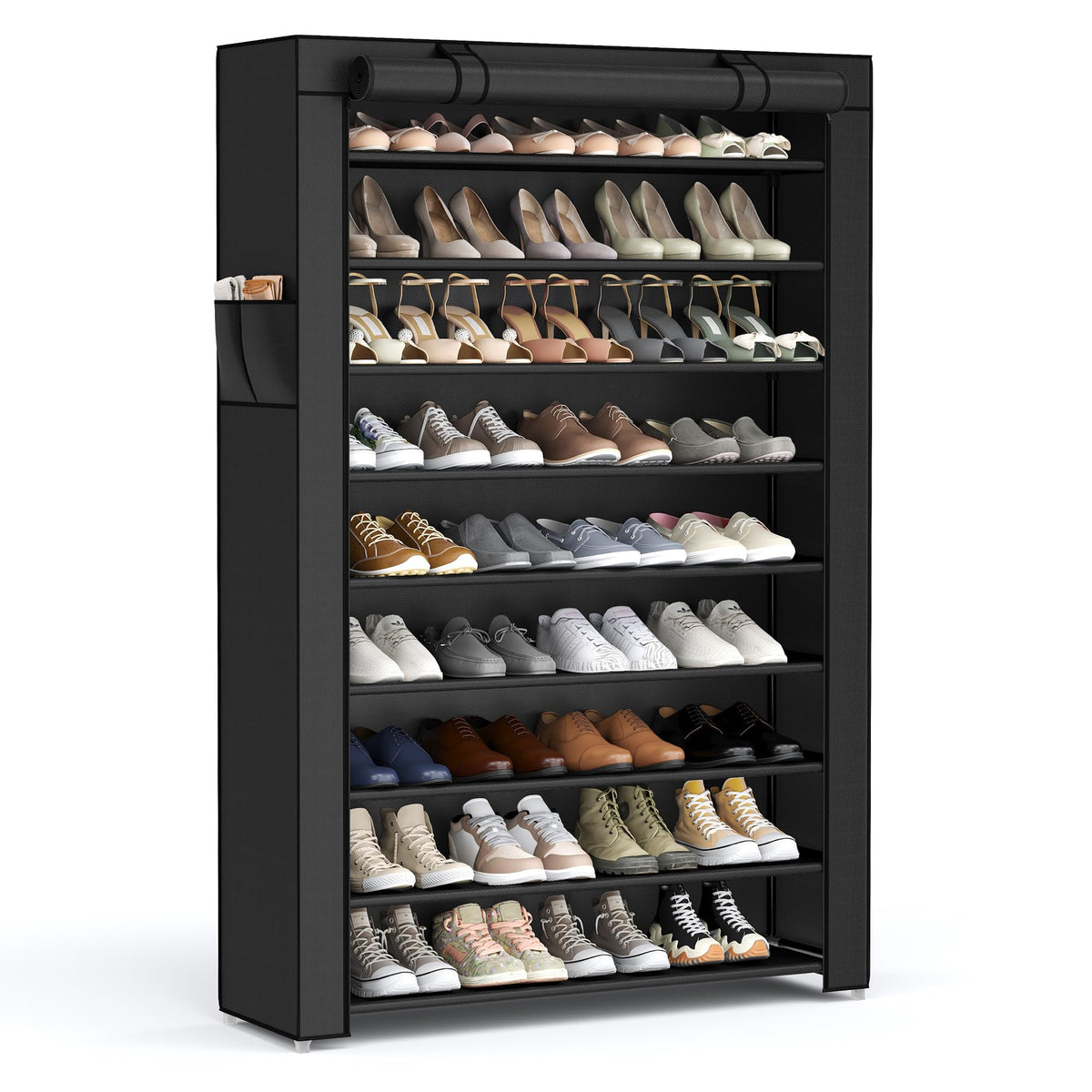SONGMICS meuble à chaussures face montrant organisation et gain de place