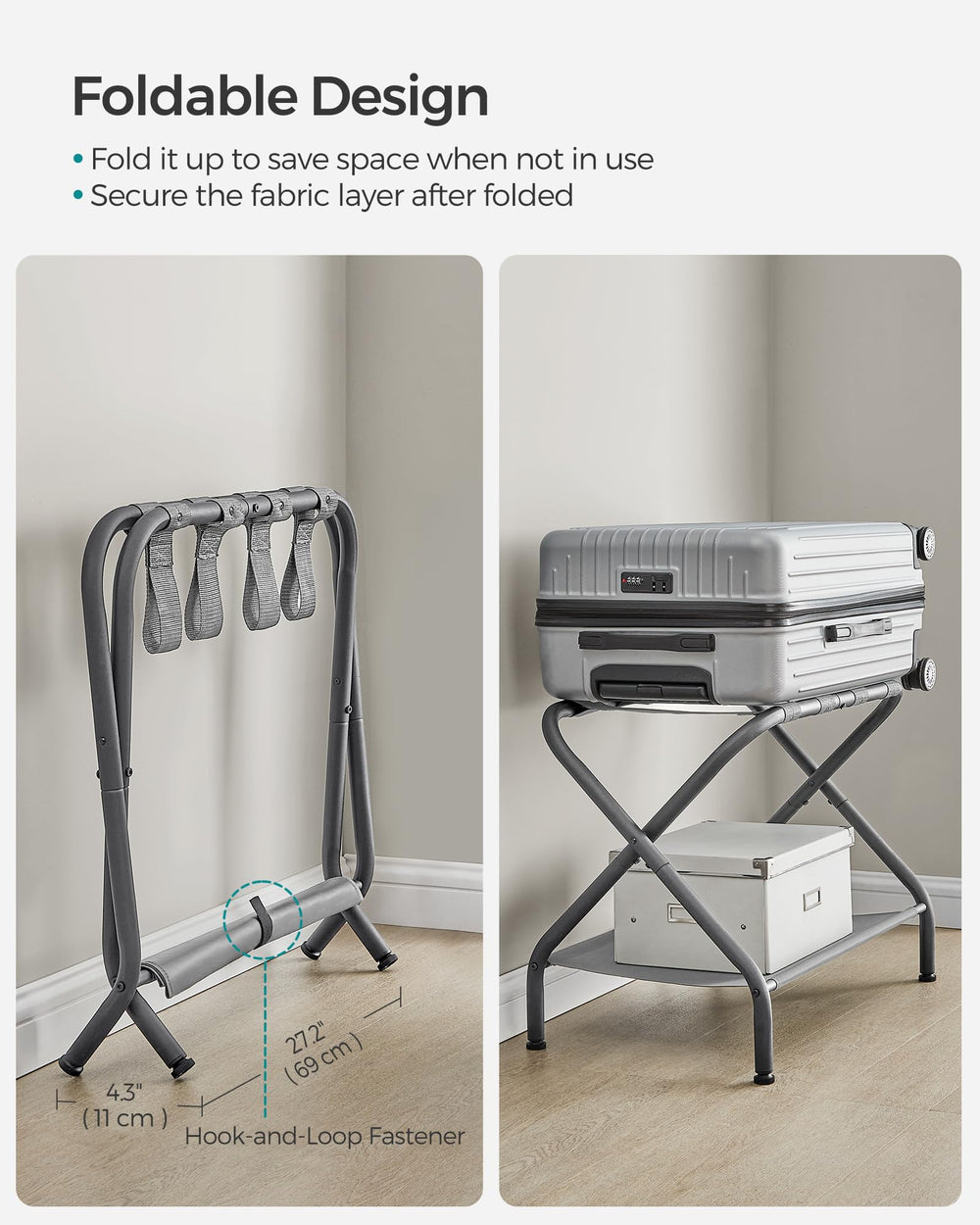 SONGMICS porte-bagages en chambre invitant confort et praticité pour invités