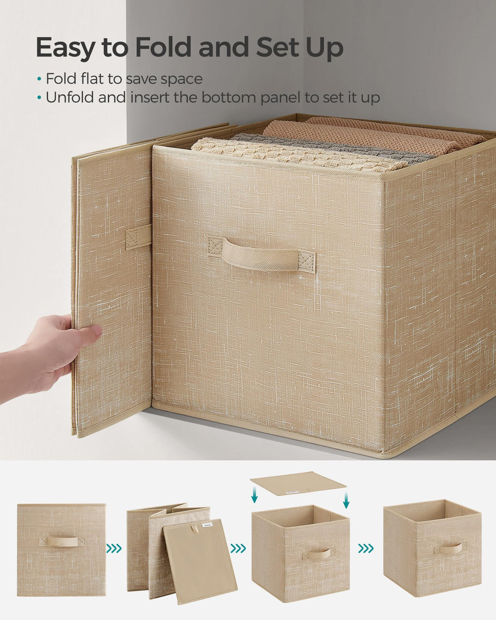 SONGMICS cubes arrangés dans une chambre offrant rangement organisé et look coordonné