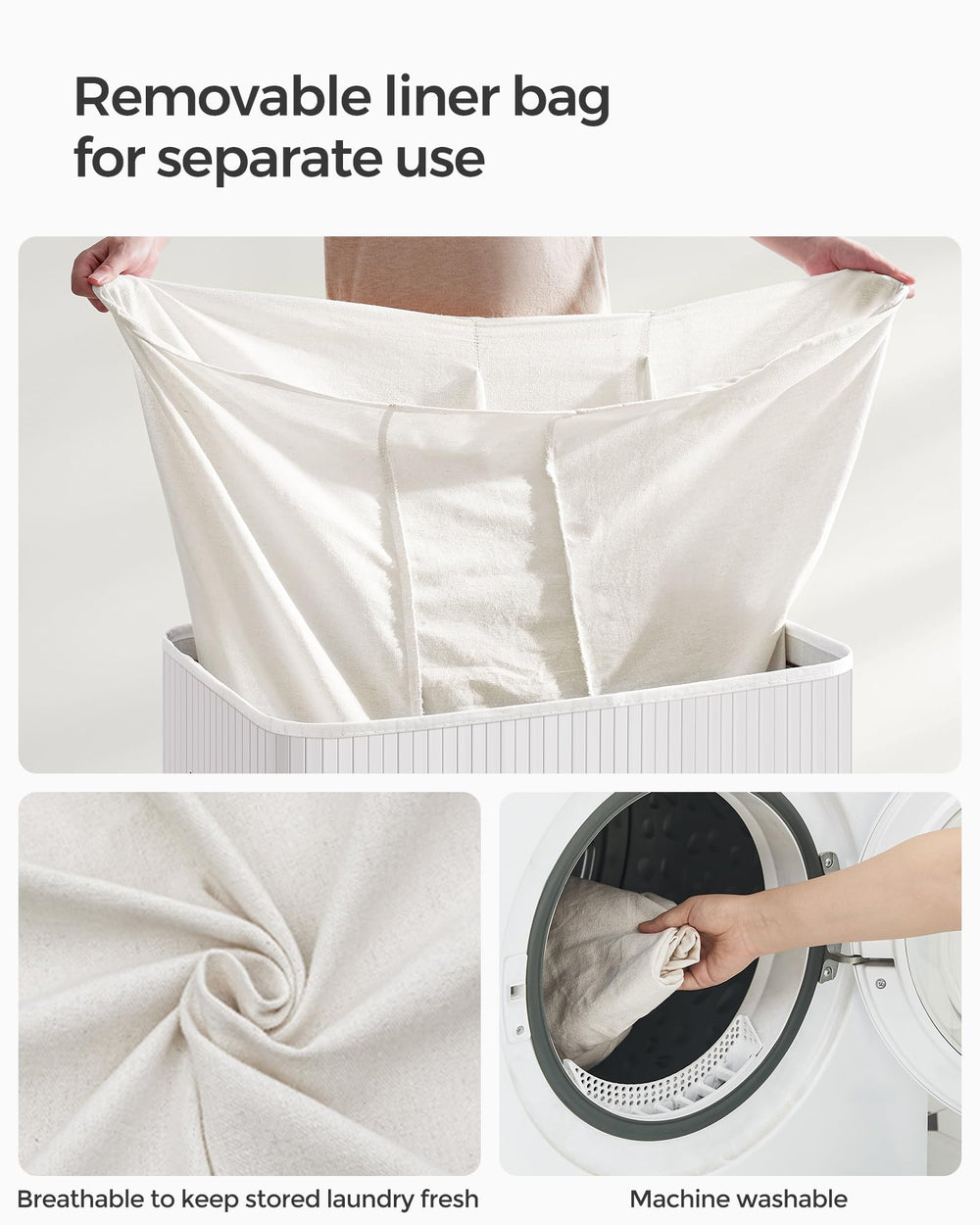 SONGMICS couvercle ouvert montrant linge, contrôle des odeurs