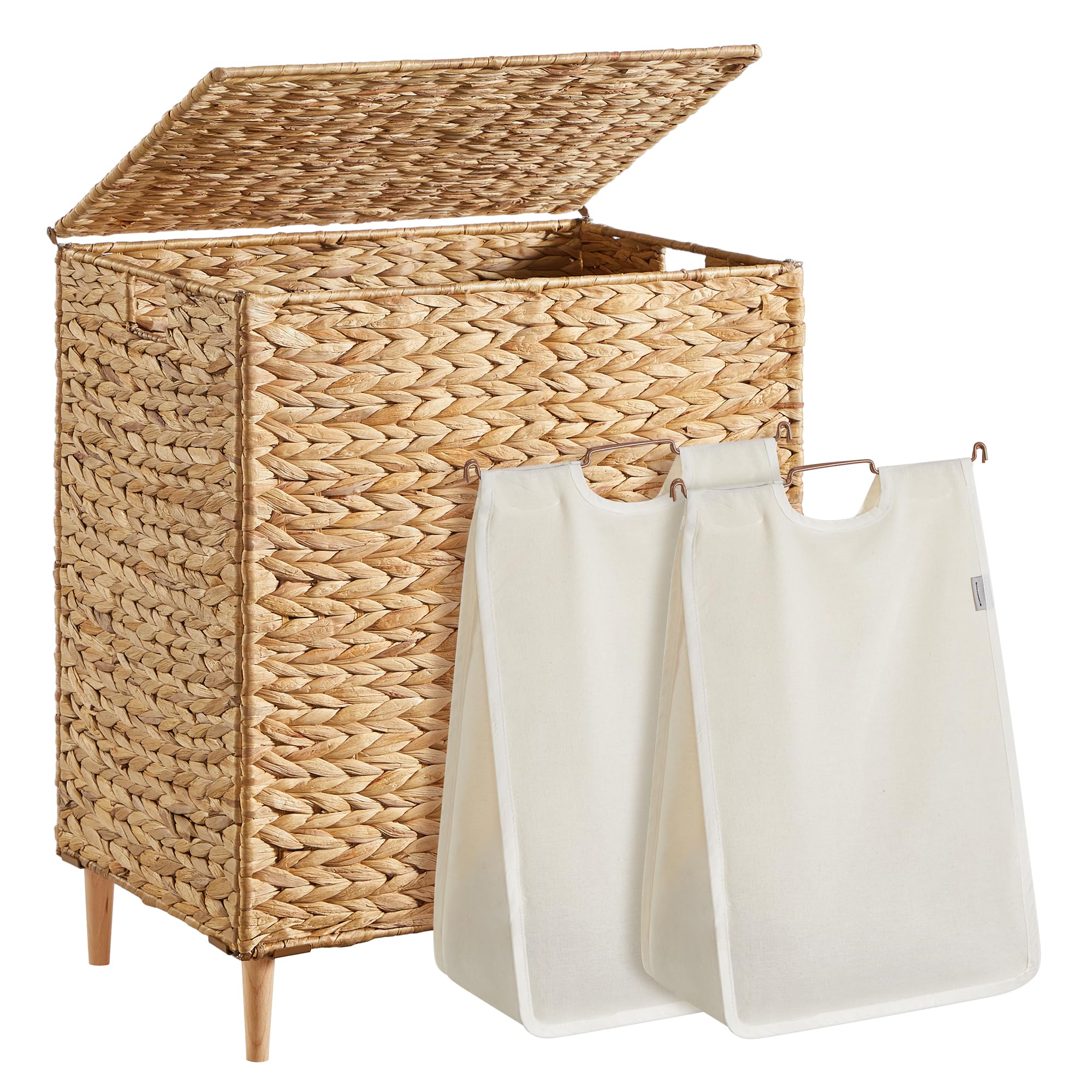 SONGMICS panier à linge avant avec couvercle, design naturel et gain de place