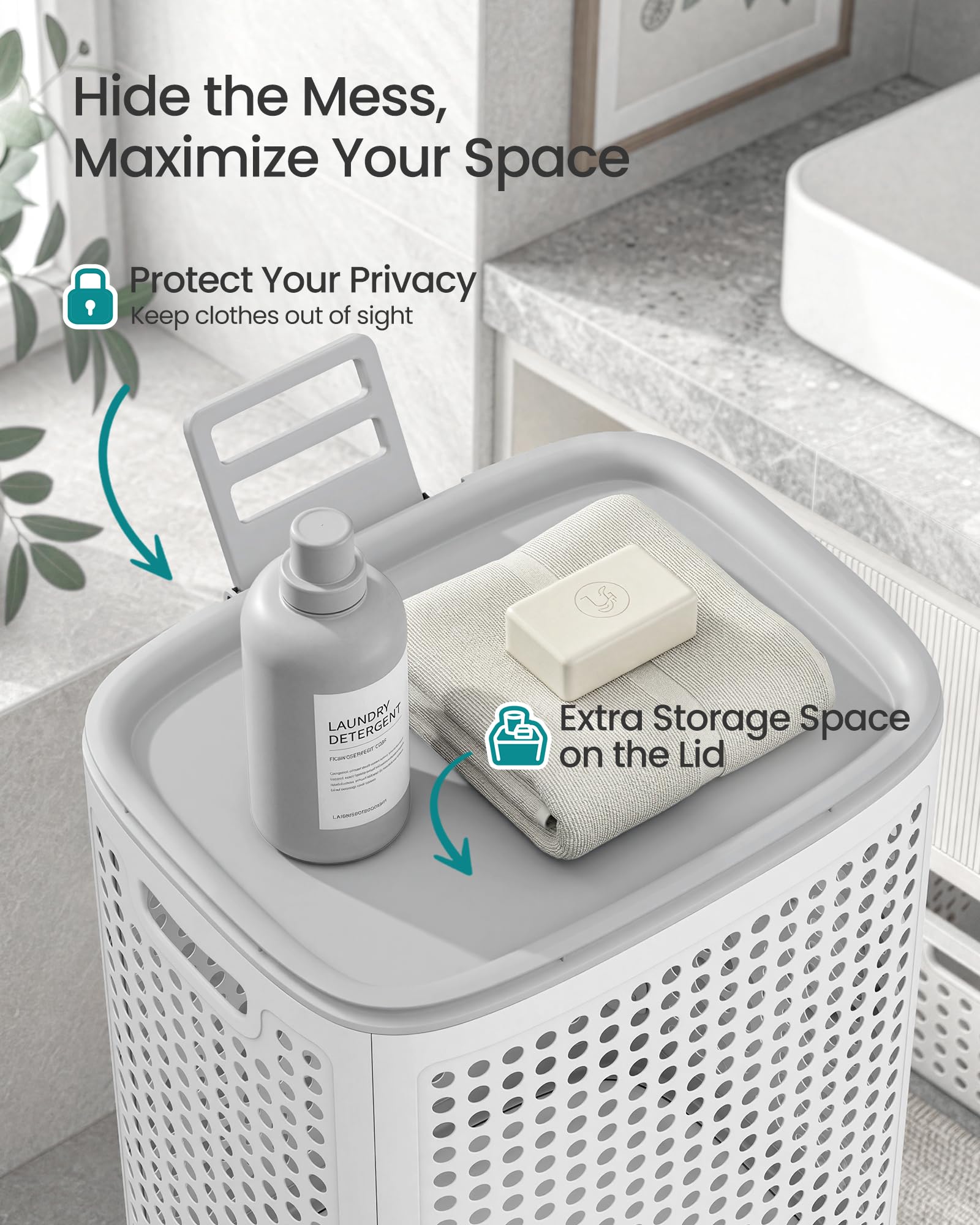 SONGMICS panier placé dans une salle de bain, organisation pratique