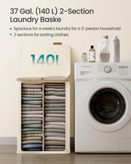 SONGMICS comparaison d'échelle montrant capacité 140 L pour une semaine de linge
