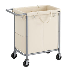 SONGMICS vue avant du panier à linge montrant deux compartiments pratiques