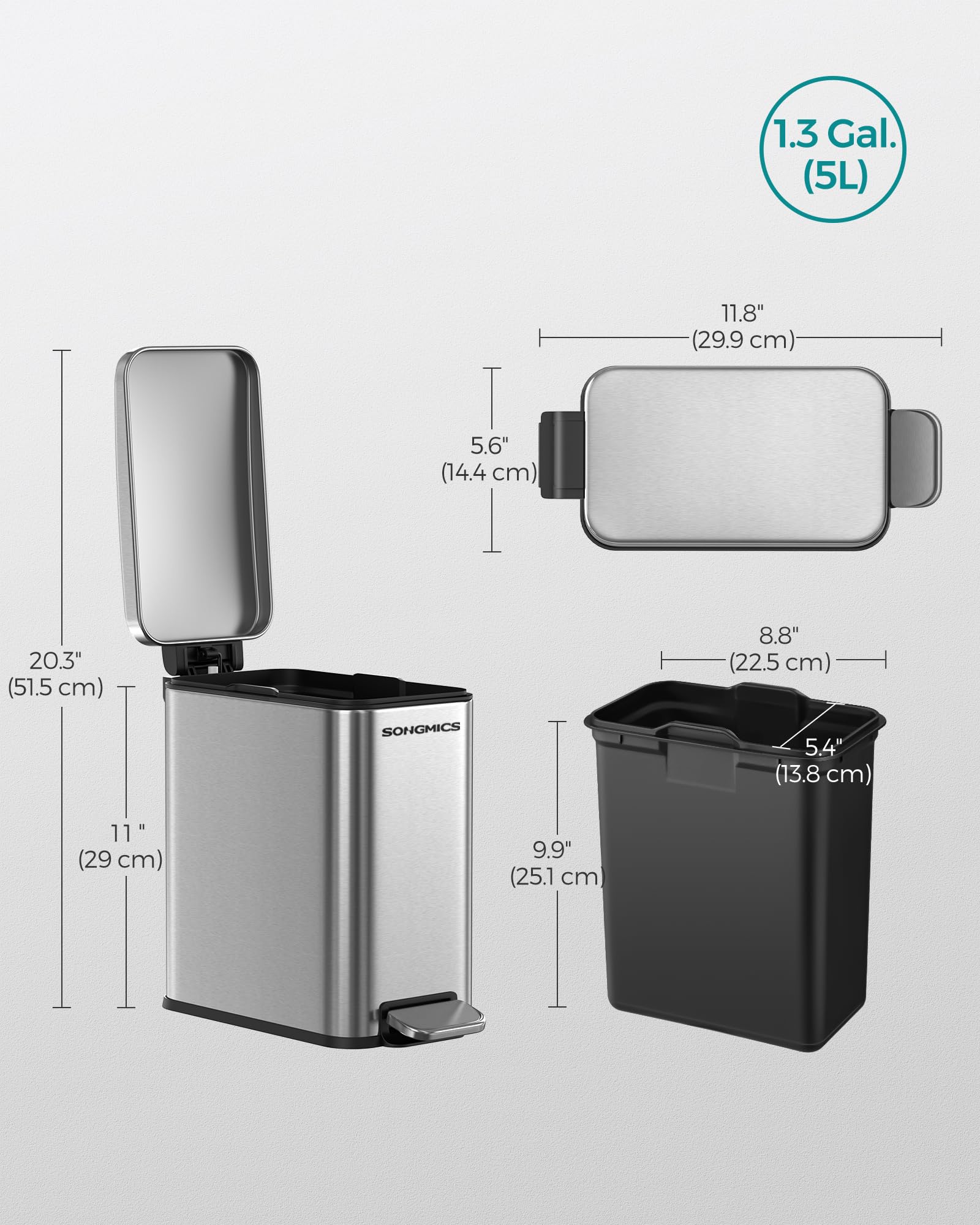 SONGMICS poubelle détail acier inoxydable résistant à la corrosion