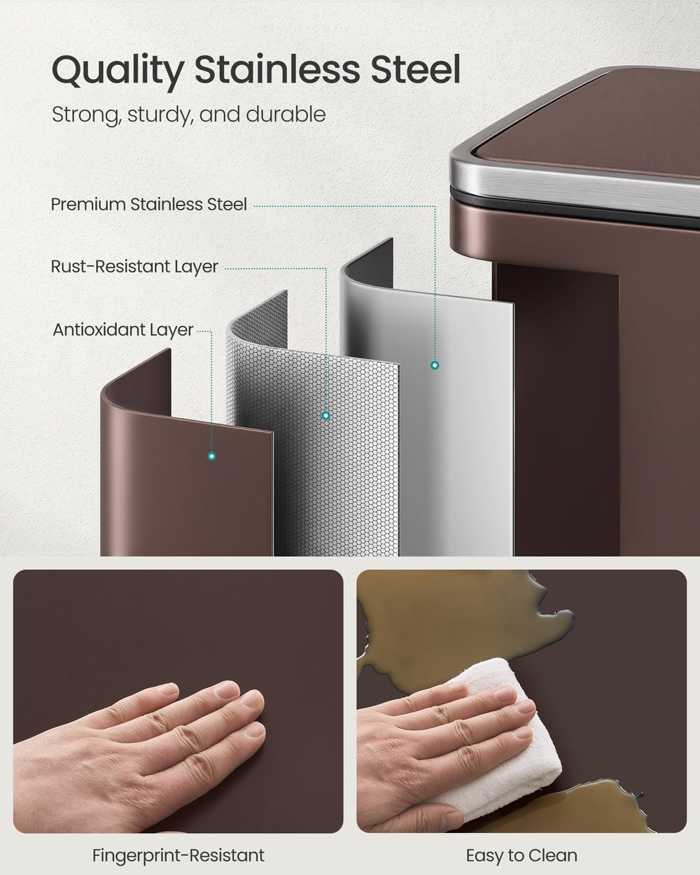 SONGMICS texture acier inoxydable résistante aux traces pour un entretien simple
