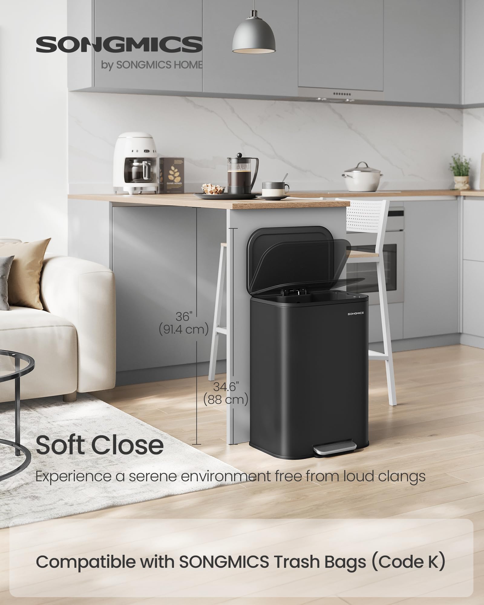 SONGMICS gros plan acier inoxydable, surface facile à nettoyer
