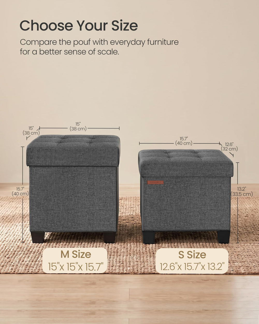 SONGMICS comparaison d'échelle illustrant dimensions compactes conviviales