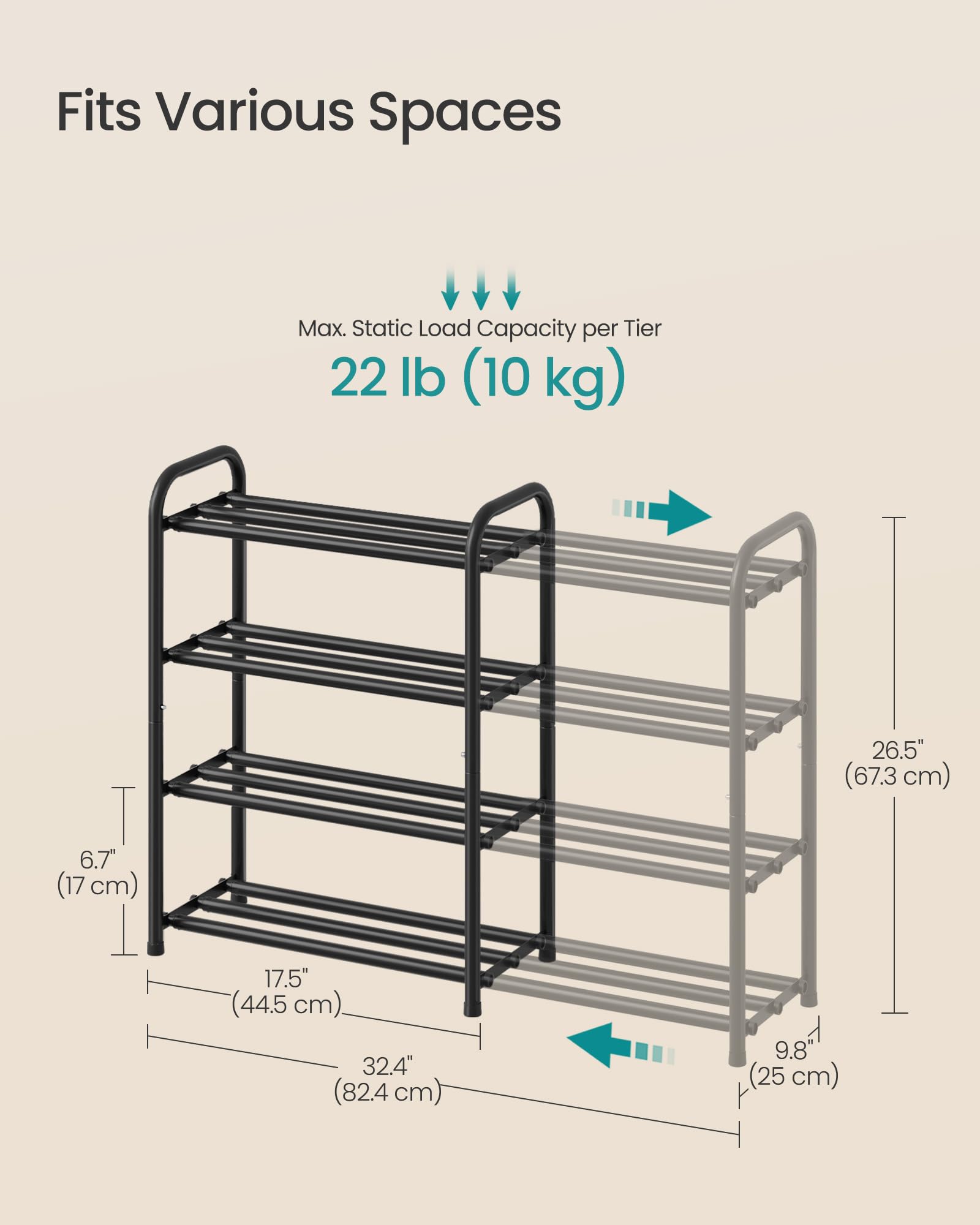 SONGMICS vue en angle étendue montrant modularité et stabilité