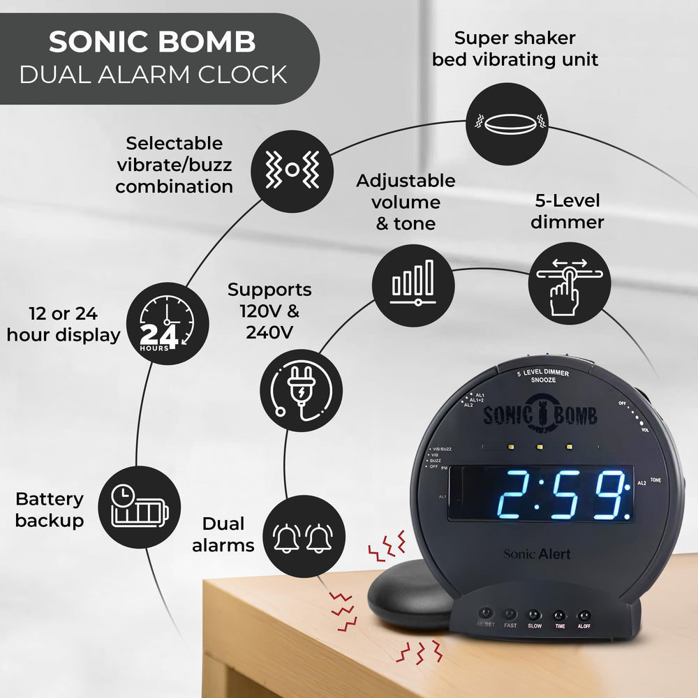 Sonic Alert Sonic Bomb démonstration des modes vibration, buzzer et combo pour choix adapté