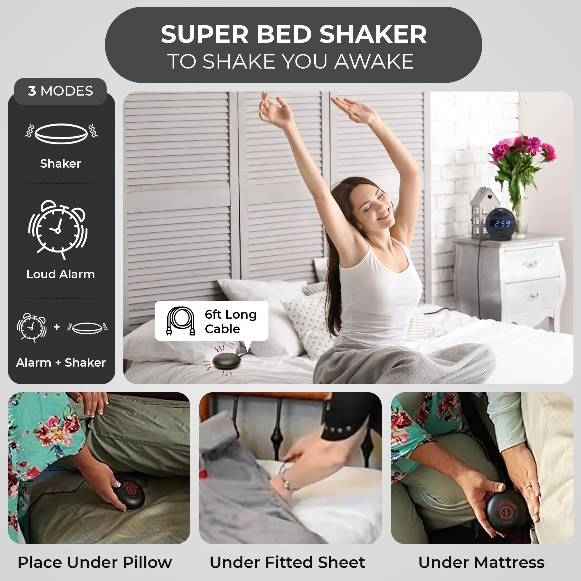 Sonic Alert Sonic Bomb vibreur gros plan montrant le super shaker pour réveil par vibration