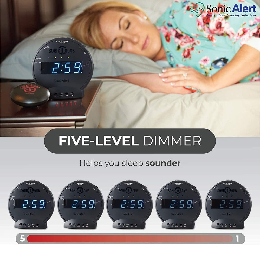 Sonic Alert Sonic Bomb profil avec boutons de réglage pratique pour personnaliser l'alarme
