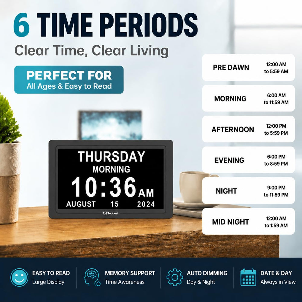 Soobest horloge boutons et menus clairs pour réglage simple et intuitif