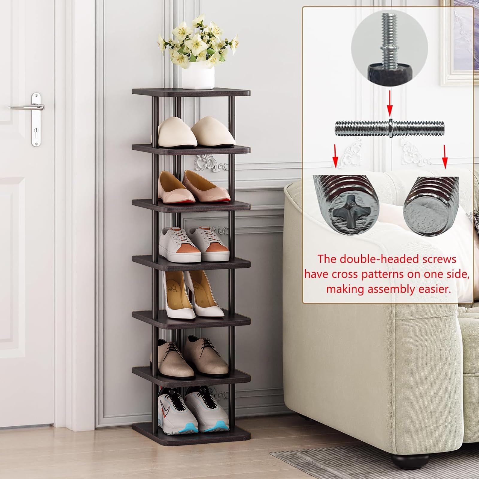 SORCEDAS étagère remplie de chaussures mixtes démontrant capacité