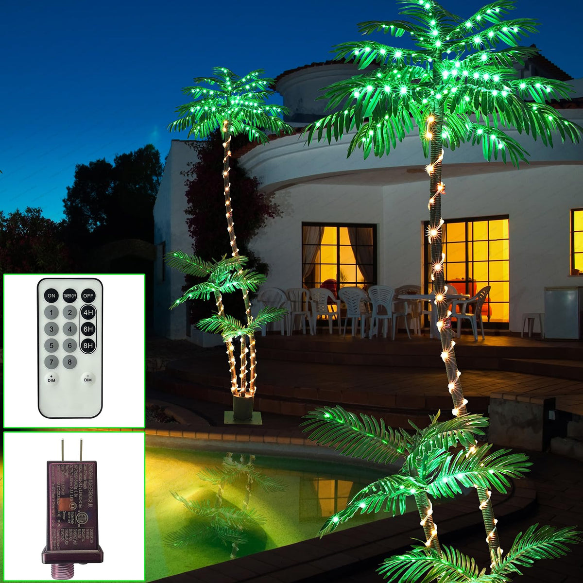 SOSHOT palmier lumineux vue d'ensemble installé, apporte une décoration tropicale instantanée