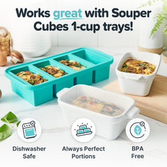 Souper Cubes plat en usage sur table familiale facilitant réchauffage et service