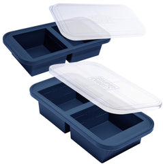 Souper Cubes vue avant du moule bleu avec couvercle, rangement soigné