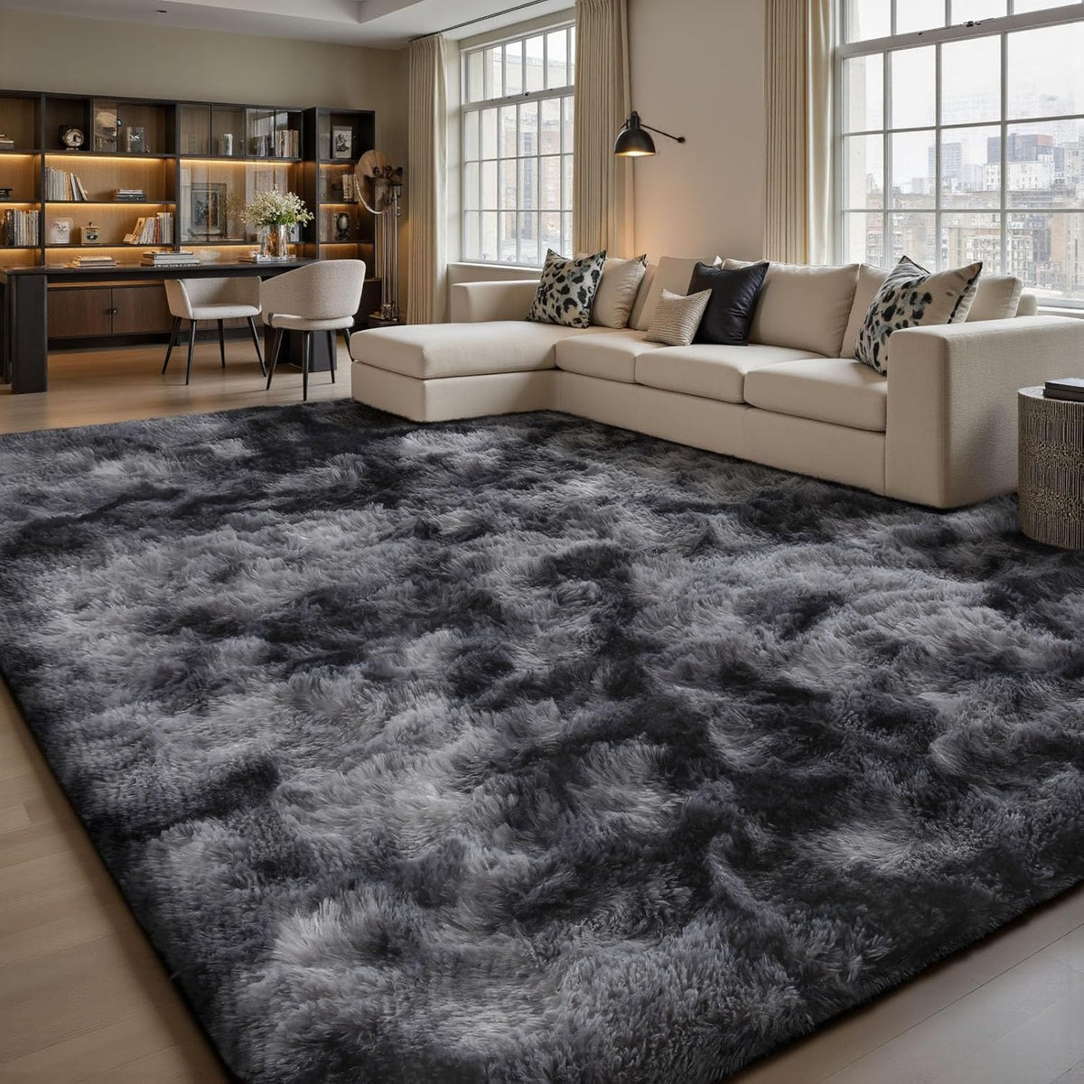 Sour Lemon vue de face du tapis shag gris pour un salon chaleureux
