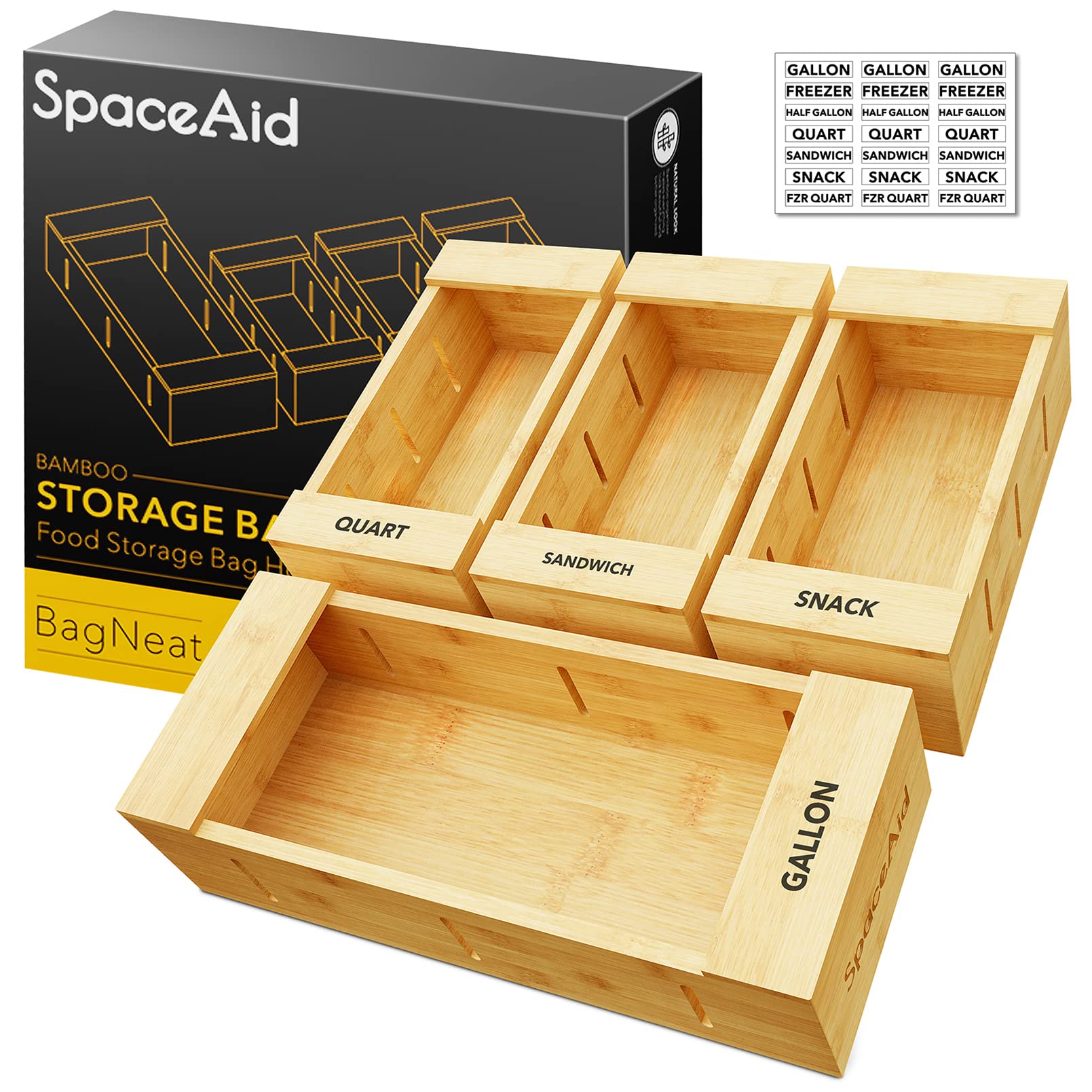 SpaceAid face avant de la boîte en bambou montrant rangement propre et gain de place