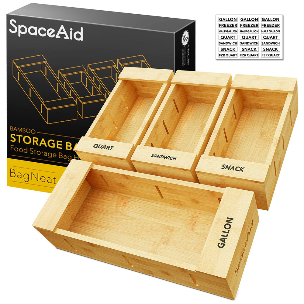 SpaceAid face avant de la boîte en bambou montrant rangement propre et gain de place