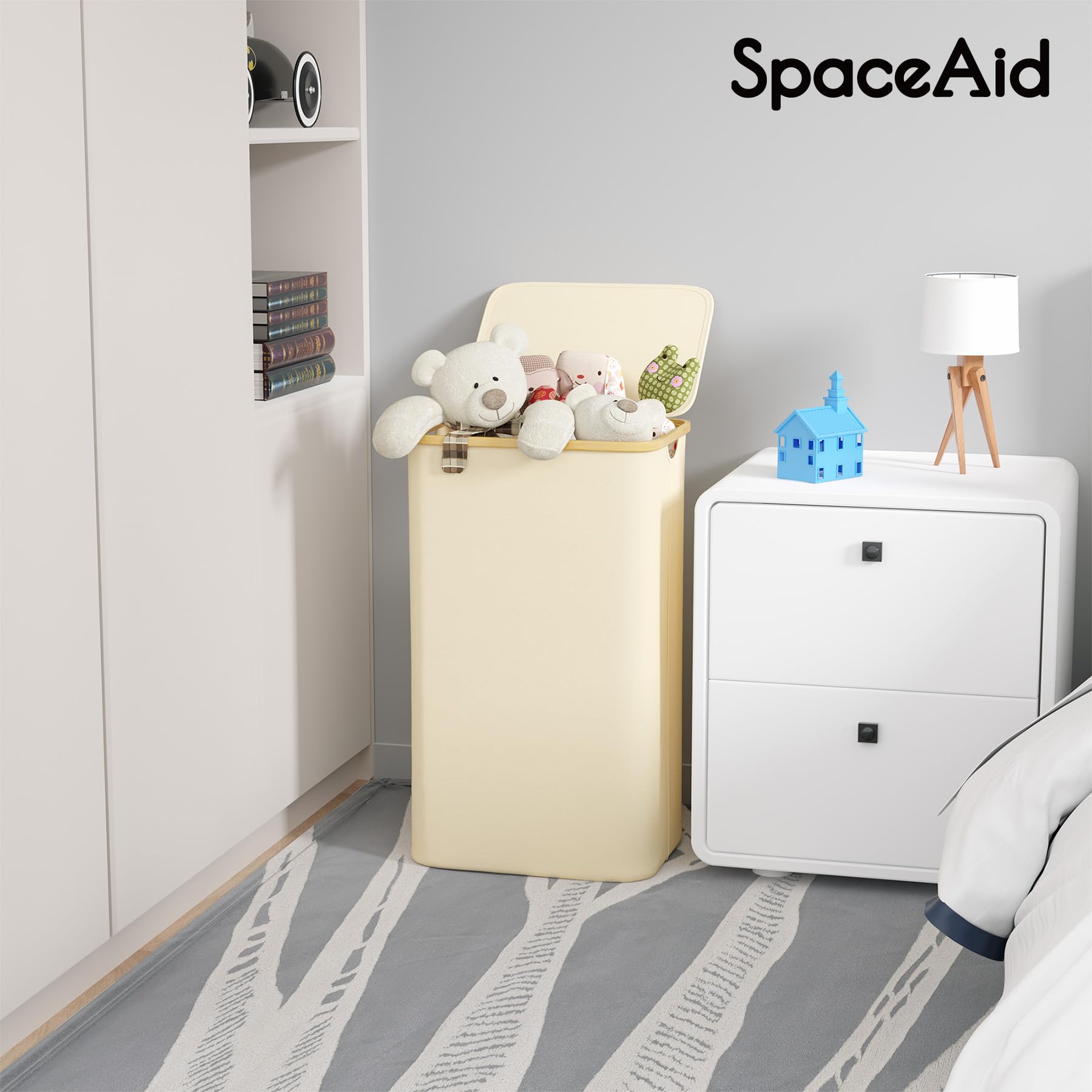 SpaceAid panier dans chambre démontrant rangement élégant et discret
