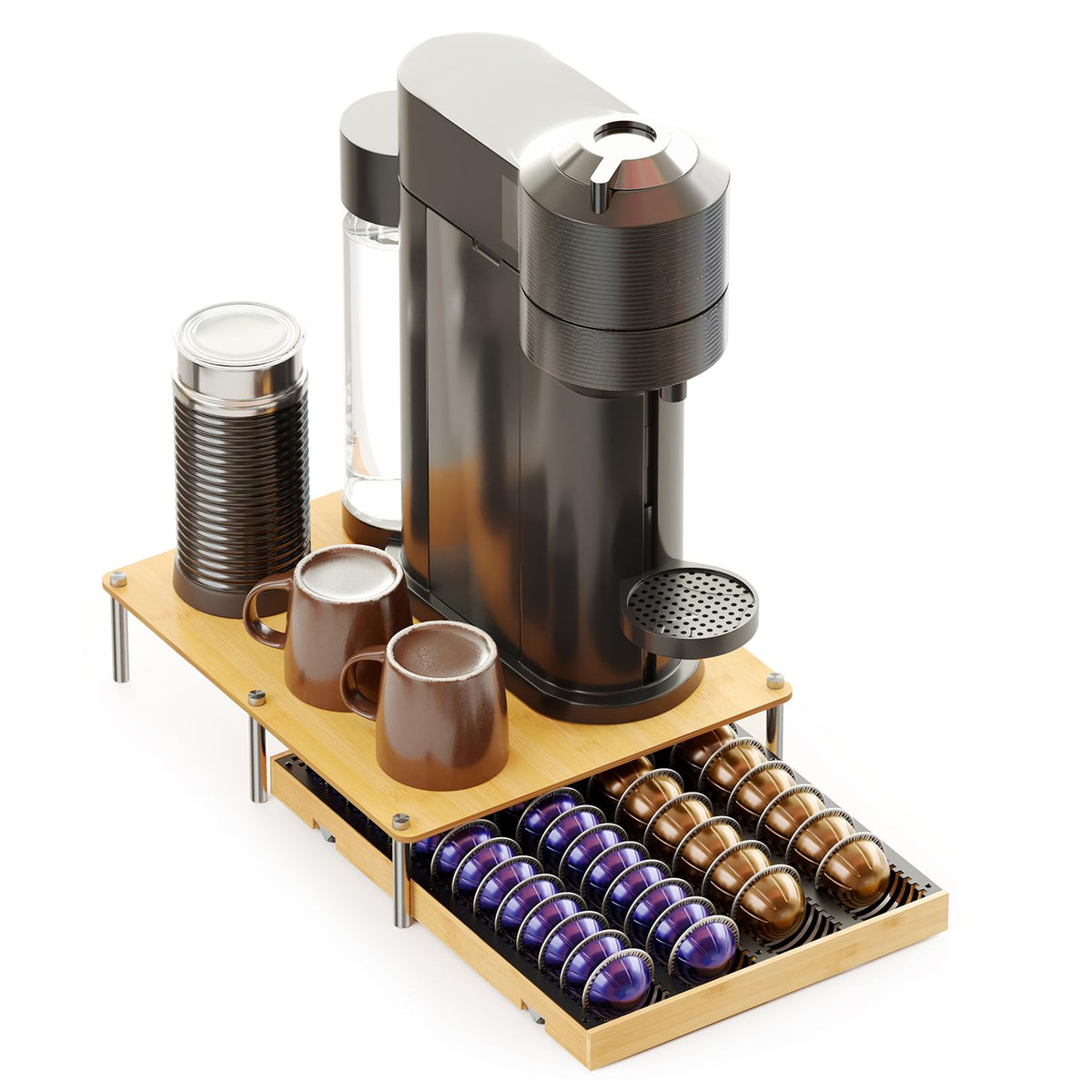 SpaceAid vue de face du range-capsules bambou, organise le comptoir élégamment