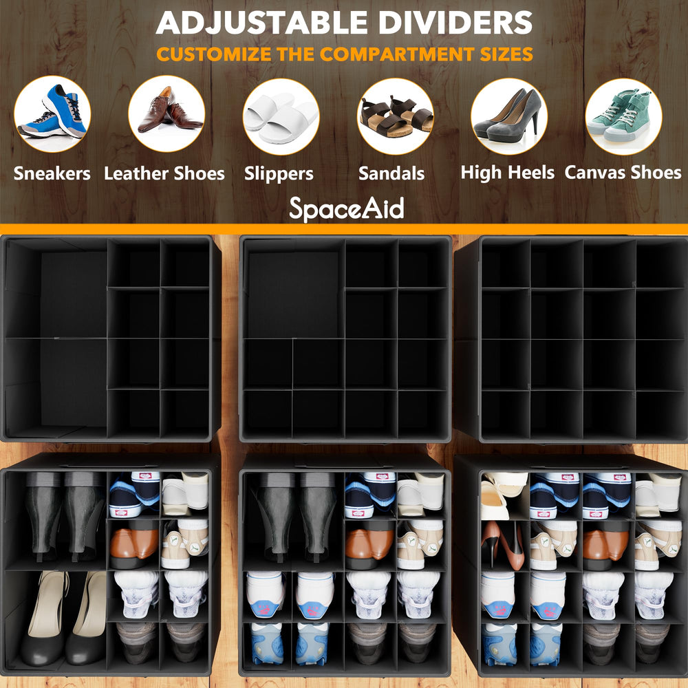 SpaceAid séparateurs modulables organisant plusieurs types de chaussures